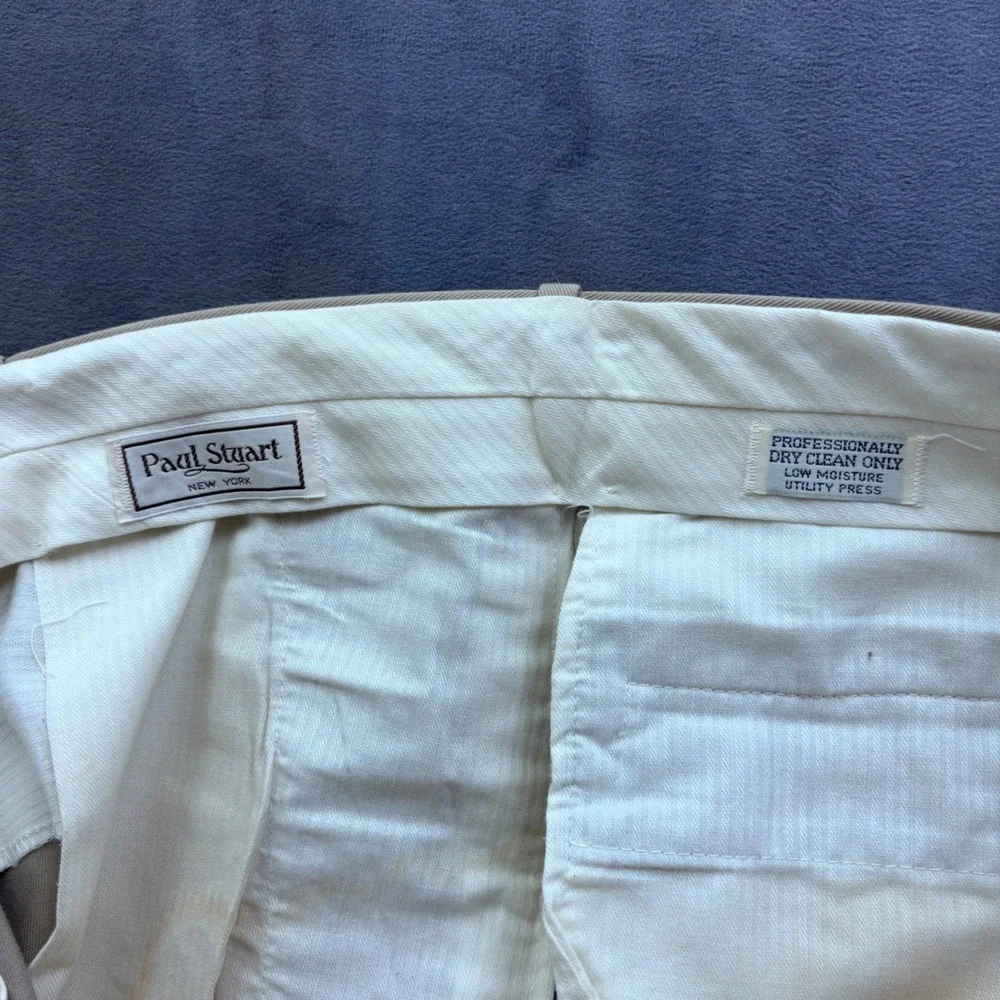 Vtg Khaki Chinos Straight Leg Cotton Twill Paul Stuart Trousers Tan 36x30